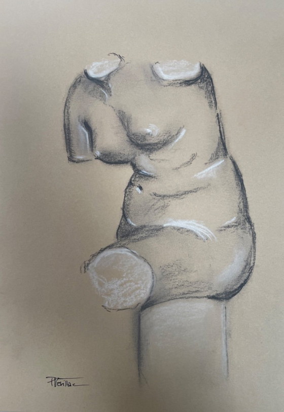 Image 1 of Firmado carboncillo estudio dibujo busto mujer para yeso estudio