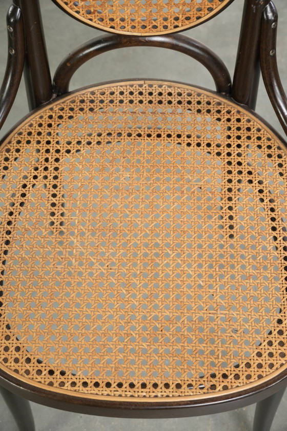 6x Original Vintage Thonet Long John Design Dining Chair / Bistro Chair With Webbing – Wood, Klassiek (photo 6 of 17)