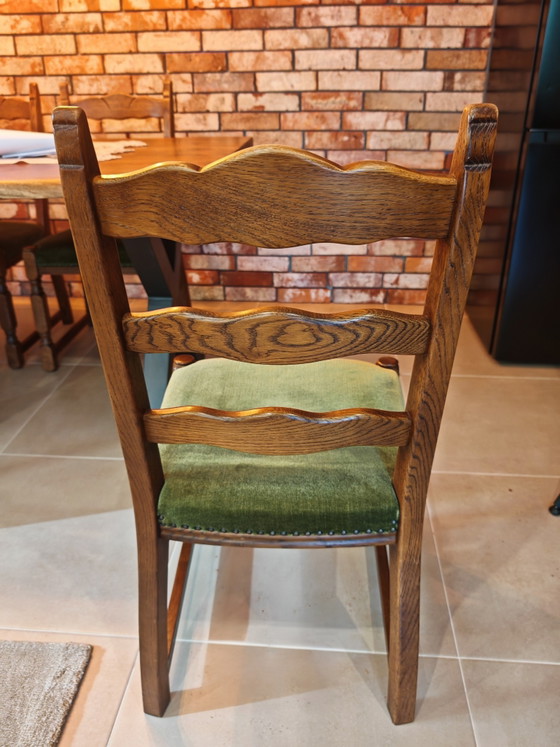 Lübke 4-piece set of chairs, velvet, green, wood – Dining chairs (photo 3 of 6)