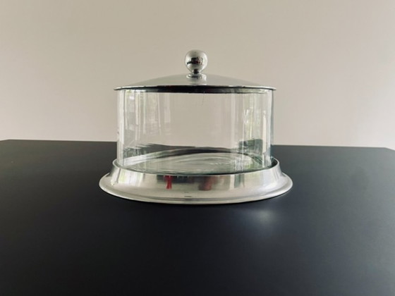Image 1 of Vintage voorraadpot met aluminium deksel en glazen cilinder