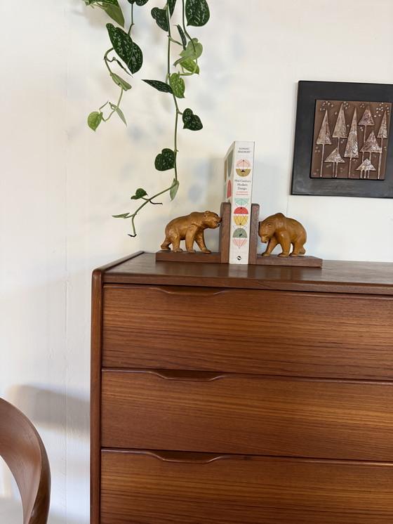 Image 1 of Set of 2 vintage teak bear bookends '60