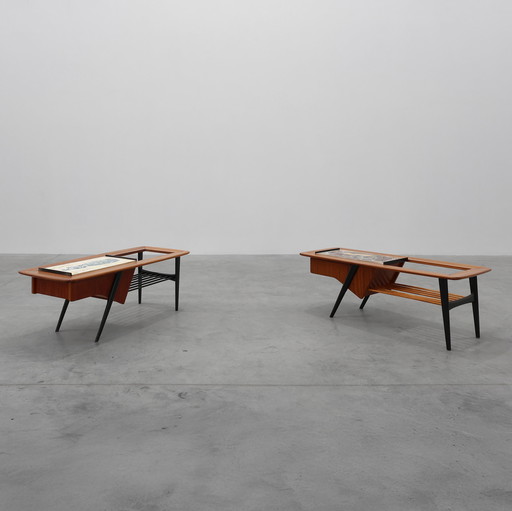 2 Coffee Tables model 210, teak wood and ceramic, by Alfred Hendrickx, Belform