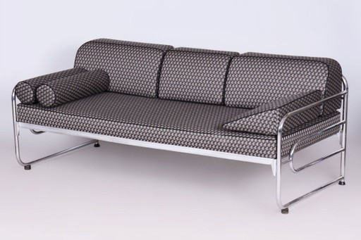 Sofá Bauhaus restaurado, de Mücke-Melder, cromado, tapizado nuevo, checo, años 30 – banken, Textile, Chrome