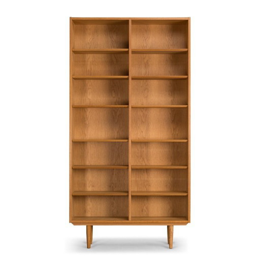 Librería alta de roble de diseño danés de Hundevad & Co, años 60