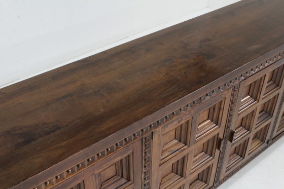 Spanish Brutalist Sideboard Room Divider Solid Walnut Wood 1960s – Vintage (photo 7 of 9)