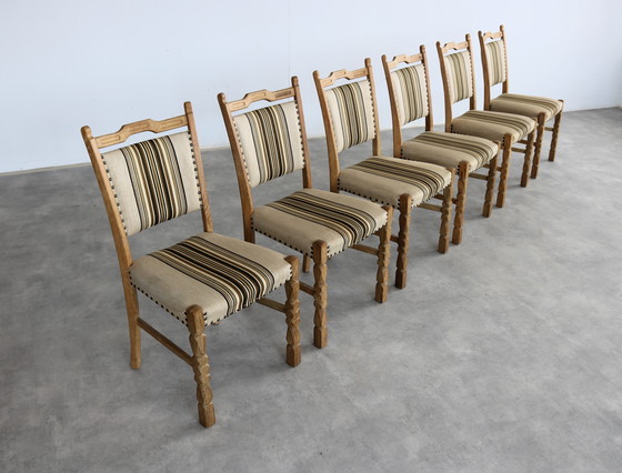 Image 1 of 6x brutalist Danish oak dining chairs