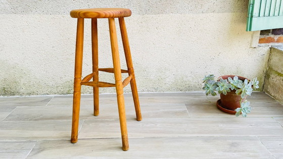 Image 1 of Vintage Solid Wood High Stool