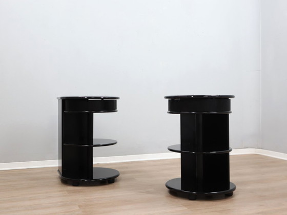 Image 1 of B&B 1980s postmodern black lacquered nightstands , set of 2