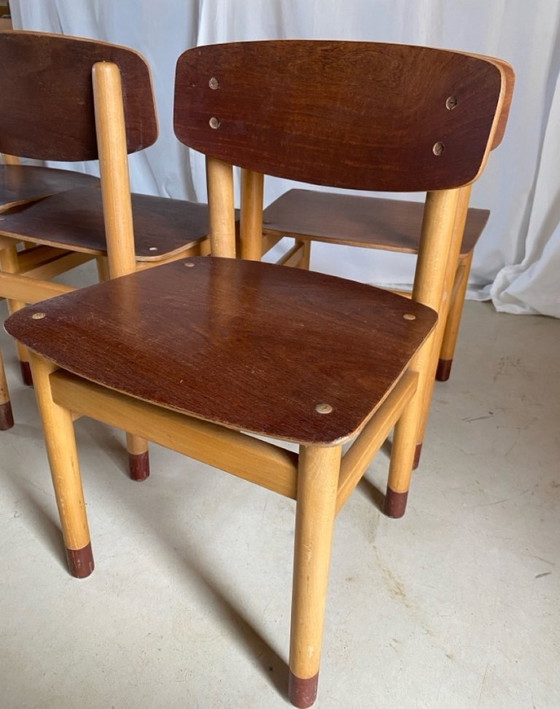 Four low chairs Kvetny and Sonners Stolefabrik Denmark 1960, Side chairs, Wood, Brown (photo 14 of 15)