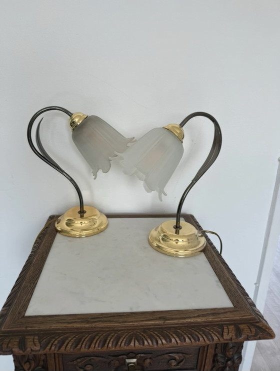 Vintage Flower Lamps in Hollywood Regency Style - Set of 2 – Massive, Table lamps, Glass, Metal (photo 10 of 17)