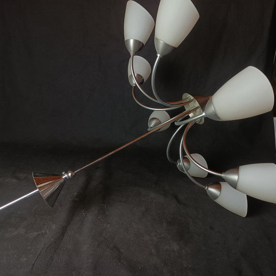 Image 1 of Lustre Vintage à 8 Branches – Opaline et Métal – Années 1980