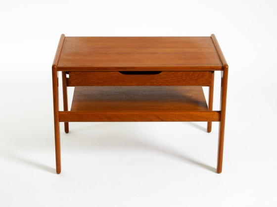 Image 1 of Table d'appoint danoise en teck avec tiroir, style milieu du XXe siècle, signée Salin Nyborg, vers 1960.