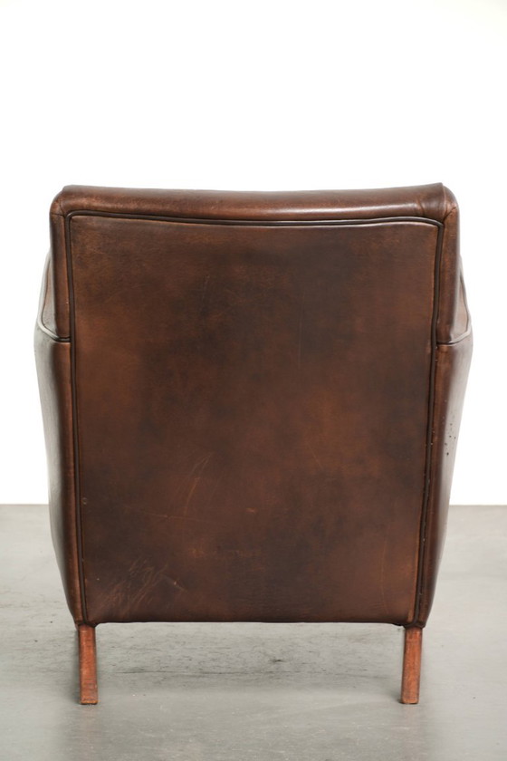 Fauteuil Subtil Foncé Vintage En Cuir De Mouton Avec Coussin Fixe Et Design Intemporel – Leather, Klassiek (photo 4 of 12)