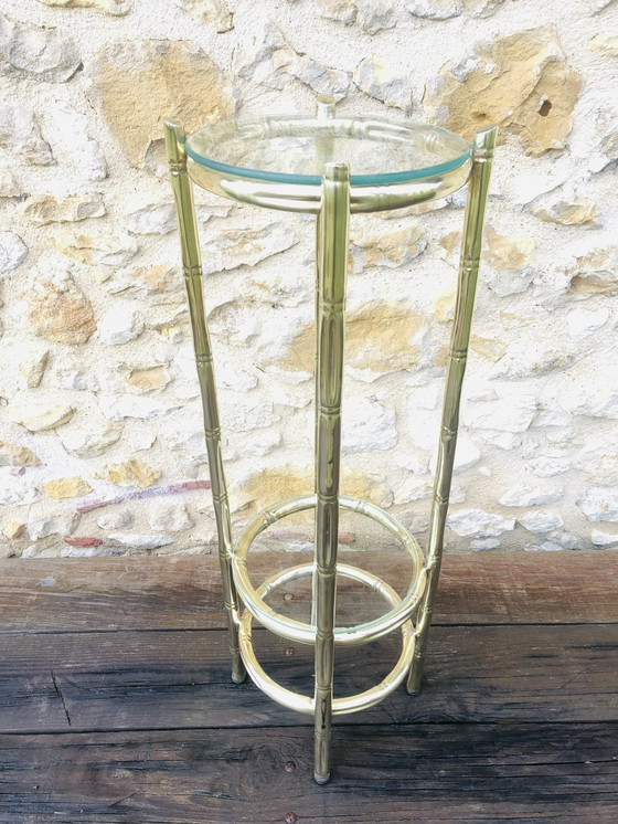 Image 1 of Faux Vintage Faux Bamboo Brass And Glass Side Table, 1950S