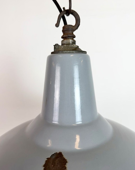 Image 1 of Industrial British Grey Enamel Factory Pendant Lamp, 1960s