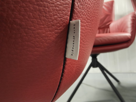 Image 1 of Set van 4 rood lederen  Bert Plantagie Eetkamerstoel Aida met arm Legere leer