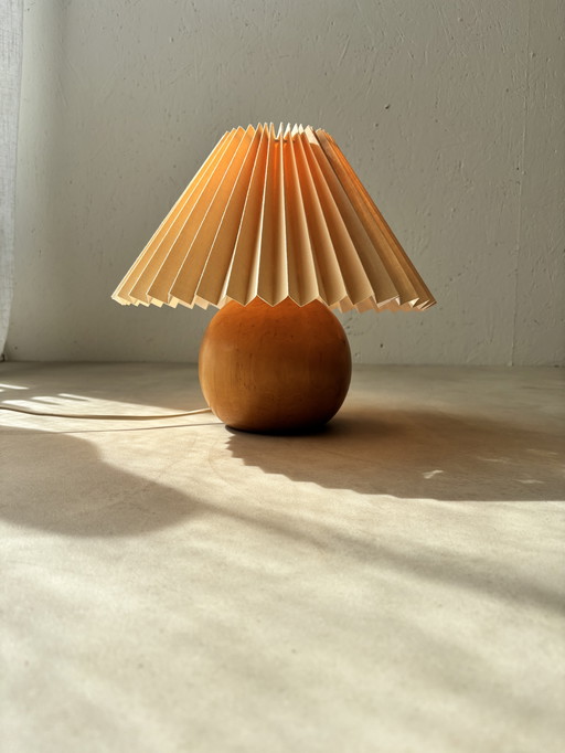 Minimalist wooden table lamp 70s with new pleated shade