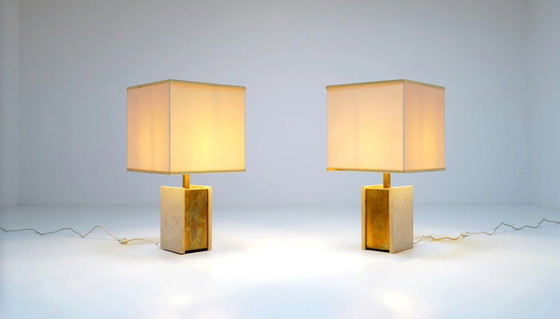 Image 1 of Couple travertine lamps, 1970's