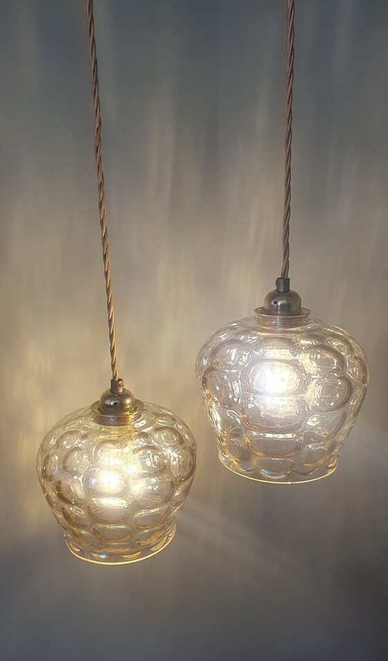 Image 1 of Ensemble de suspensions en verre vintage - Années 60-70 - Style Hollywood Regency