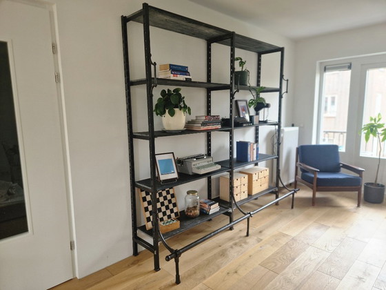 Image 1 of Vintage steel Art Deco wall unit with slate shelves