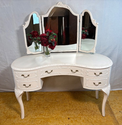 Vintage Franse Olympus kaptafel in Louis XV-stijl met drievoudige spiegel – jaren 1950-1960 – Glass