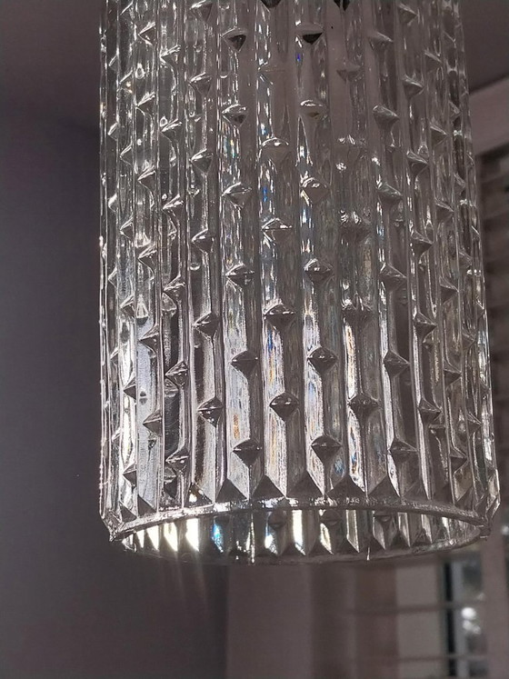 Vintage 70s pendant lamp with embossed glass and copper, Transparent (photo 5 of 9)