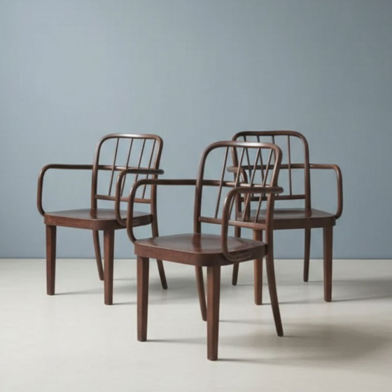 Image 1 of Dreiteiliges Set Bugholz-Sessel für Josef Hoffmann für Thonet, Tschechoslowakei, 1930er–1950er Jahre