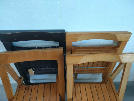 Image 1 of Set di 2 sedie pieghevoli in legno "intrecciato" vintage degli anni '60, in stile Trieste di Aldo Jacober.