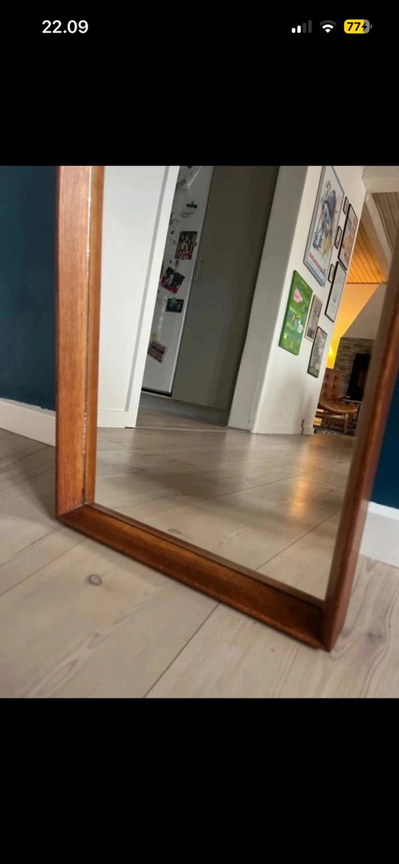 Danish Mid-Century Modern Wall Mirror in Solid Wood (Teak/Rosewood Look), 1950s/60s, Brown (photo 2 of 8)