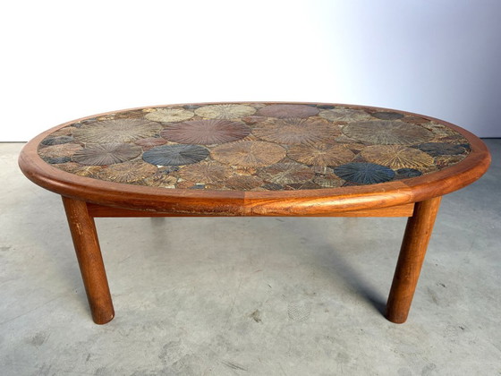 Mid Century Danish Teak And Tile Tue Poulsen Coffee Table By Haslev, 1960s, Ceramic, Wood, Beige (photo 12 of 14)