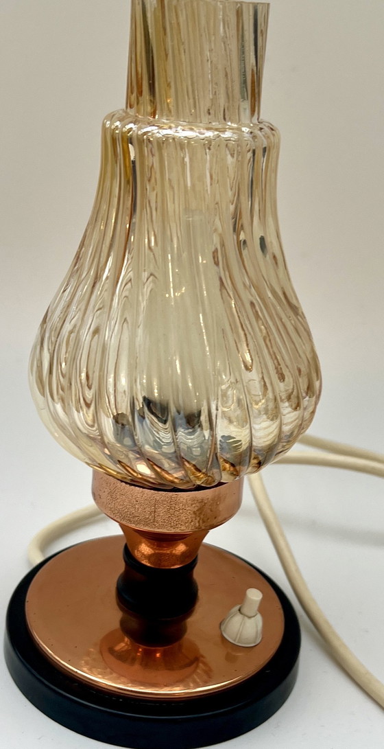 Image 1 of Vintage table lamp with smoked glass – copper & Bakelite – circa 1960s/70s