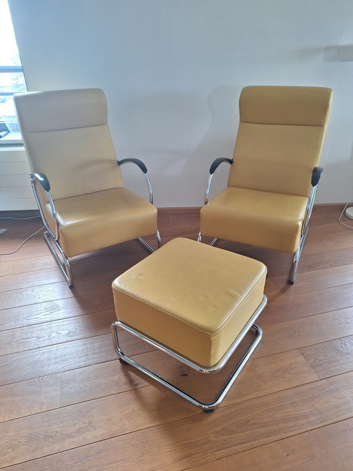 2x fauteuils Dutch Originals Gispen 423 + pouf Gispen 443