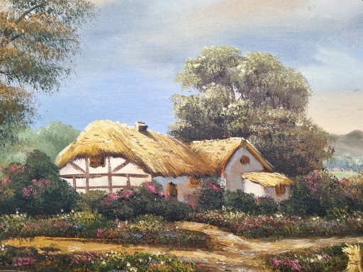 C. Junge - Oil painting Idyllic landscape with thatched cottage – decoratieve objecten, Canvas, Wood (photo 2 of 8)