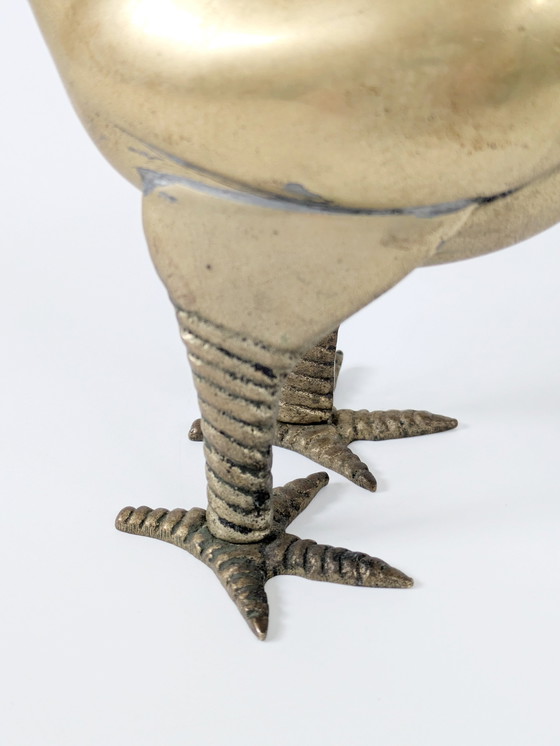 Image 1 of Figurina di gallo in ottone del Medioevo, scultura di uccello modernista stilizzato, decorazione animale in ottone vintage