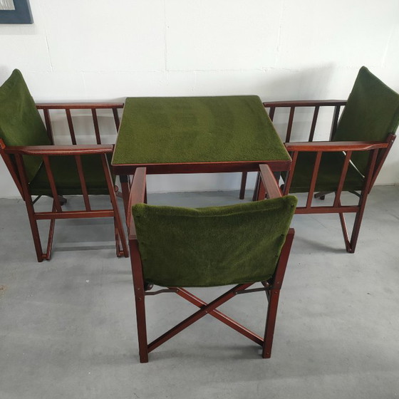 Image 1 of Unique and Rare 1950s Green Brothers 'Foldable' Directors' Chairs Bridge Table Set