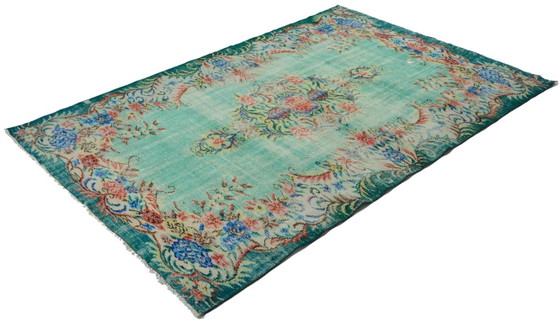 Grande tappeto turco vintage Oushak 295 × 182 cm – Tappeto in lana con motivo floreale turchese – Tappeti (photo 8 of 10)