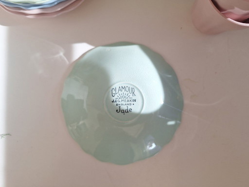 J&G Meakin china - 6 pastel coffee cups and saucers