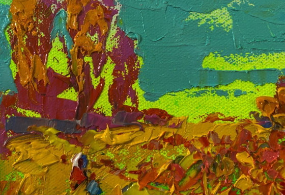 Image 1 of Original Oil Painting Fall Nature Landscape Autumn Flower Fields