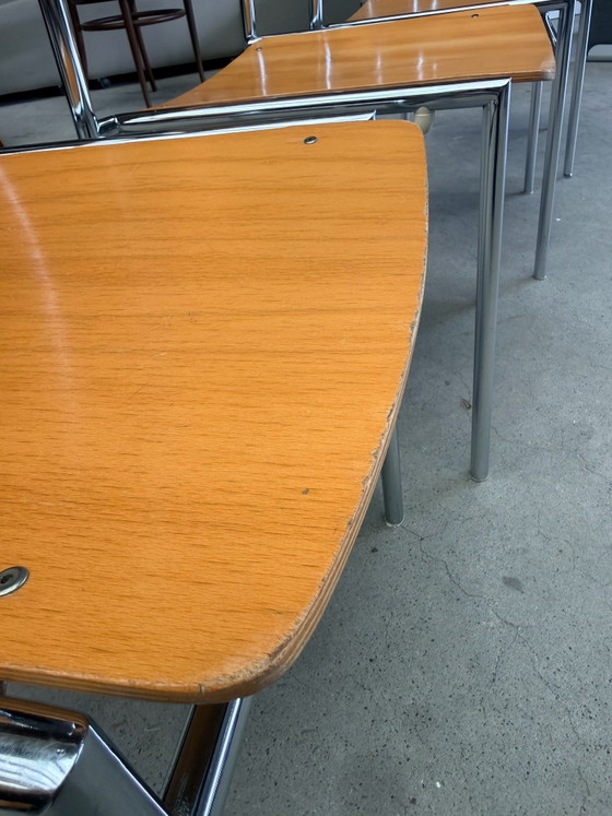 Chaise empilable vintage Gijs van der Sluis (stock: 13), Chaises de salle à manger, Bois, Chrome, Marron (photo 6 sur 15)