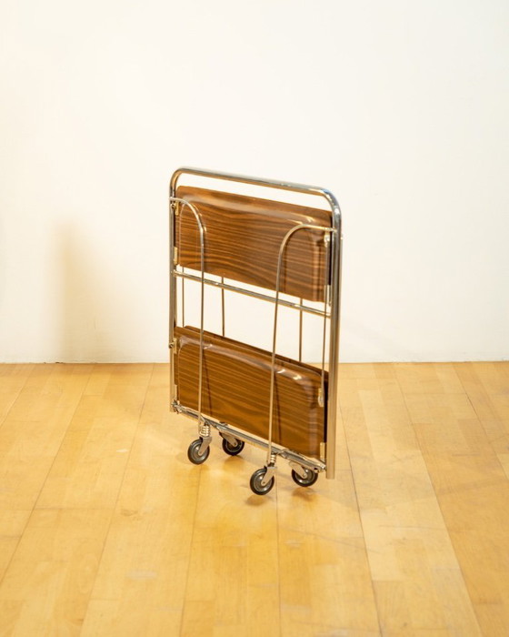 Image 1 of Chariot de service pliant vintage Raquer – Bois foncé, années 1960