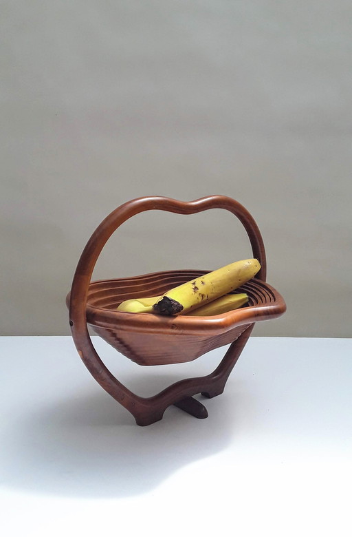 Sculptural Teak Wooden Collapsible Fruit Bowl , Denmark 1950s - 1960s .
