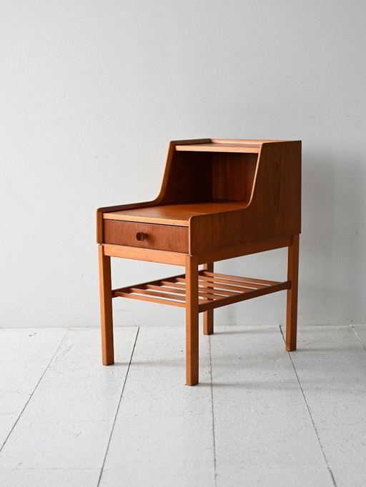 Vintage Scandinavian teak nightstand with shelves