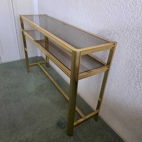 Table console Vintage Hollywood Regency, Tables d'appoint, Métal, Doré (photo 10 sur 11)