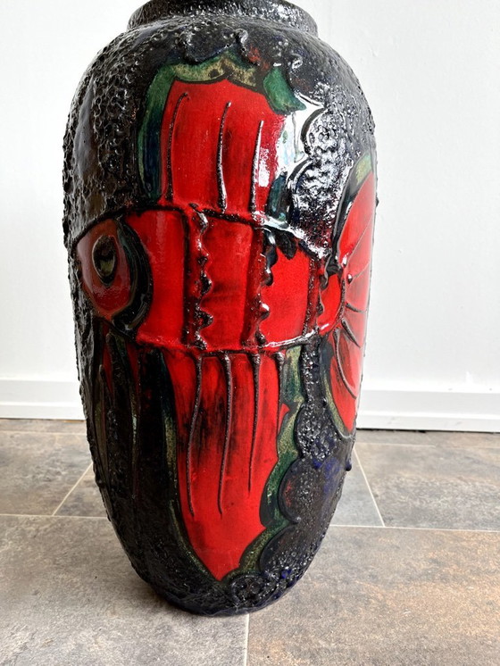 Image 1 of Alemania Occidental raro jarrón de lava grande con motivo de peces