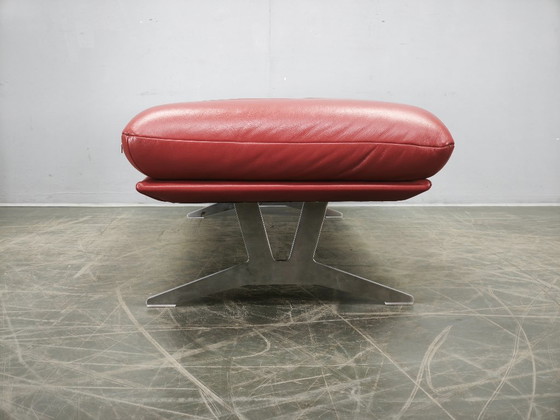 Image 1 of German Koinor Leather Bench with Brushed Stainless Steel Base 2020s