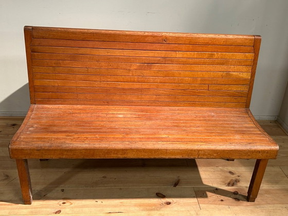 Image 1 of Banc de train industriel vintage 1950s