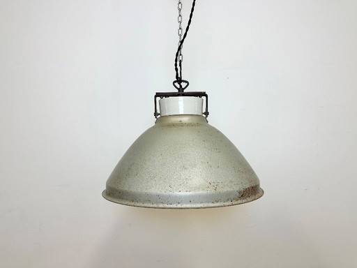 Grey Metal Industrial Factory Hanging Lamp, 1960s