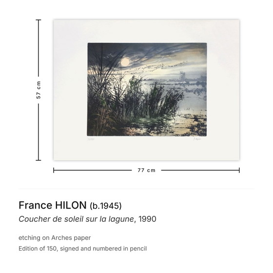 France Hilon Gravure Signée Coucher De Soleil Sur La Lagune 1990 – Lithographies et sérigraphies, Paper (photo 3 of 5)