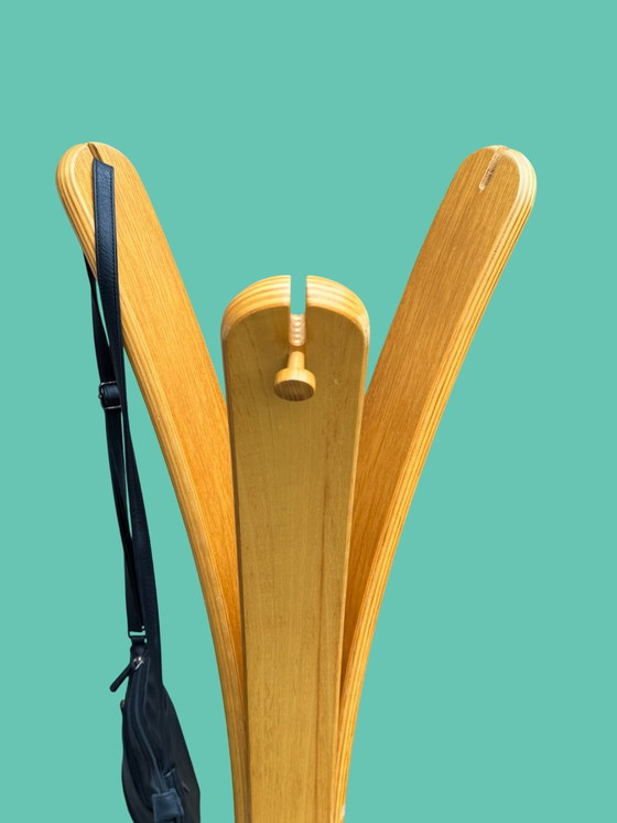 Image 1 of Italian design coat rack | 1970s | Sculptural multi-layered oak | Giancarlo Piretti style