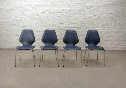 4 Chaises de cuisine design vintage Night Blue en faux cuir et chrome, Belgique, années 1960